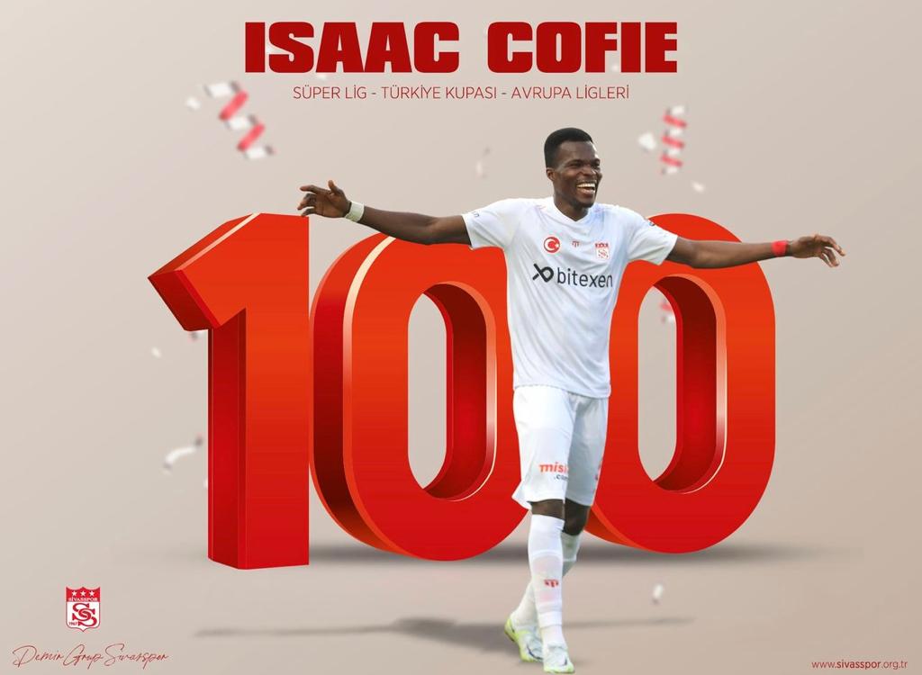 Ghanaian midfielder Isaac Cofie reaches 100 appearances for Sivasspor